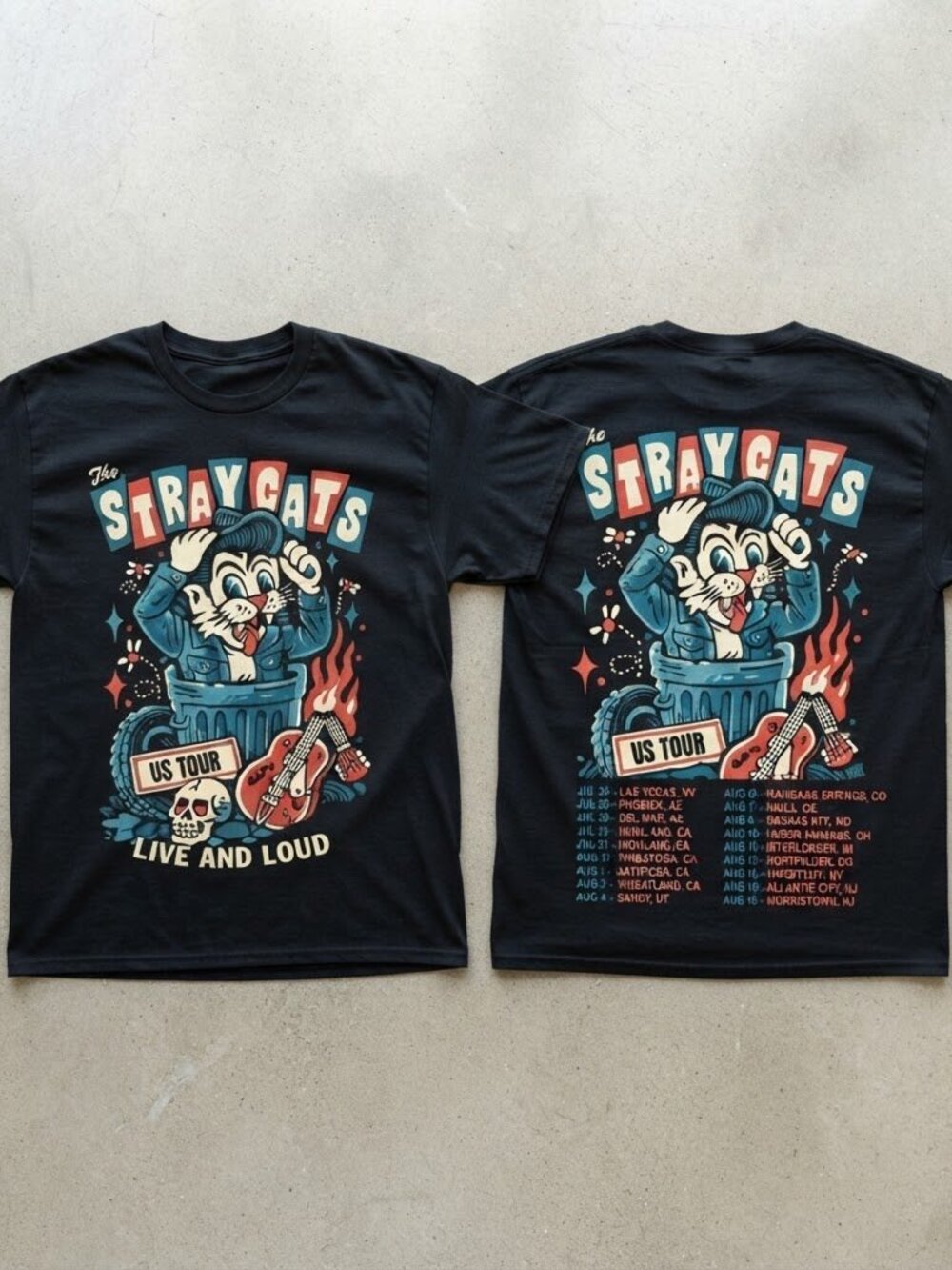The Stray Cats 2026 US Fall Tour Black T-Shirt S-4XL